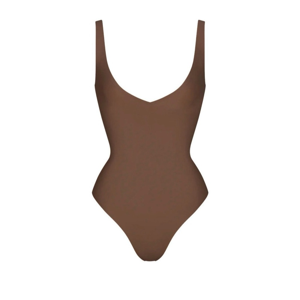 Unlined plunge thong bodysuit Skims body brown jasper cocoa - Picture 4 of 4